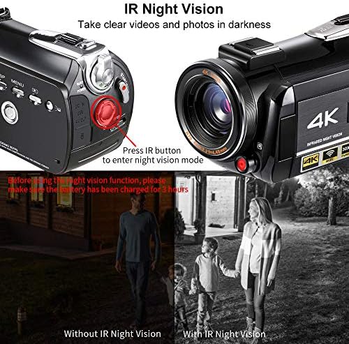 Câmera de vídeo Ordro 4K Camera de câmera UHD 1080p 60FPS Câmera VLOG Ir Visão noturna Wi-Fi Camcorders