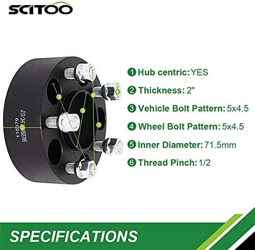 Scitoo 4x 2 polegadas 5x4.5 Espaçadores de roda central hubs 5x114.3mm a 5x114.3mm Bore de cubo