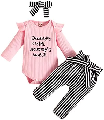 Momker Baby Gift Gift Set Listrado 3pcs Roupa de meninos com nervuras infantis Tops+ Set Romper