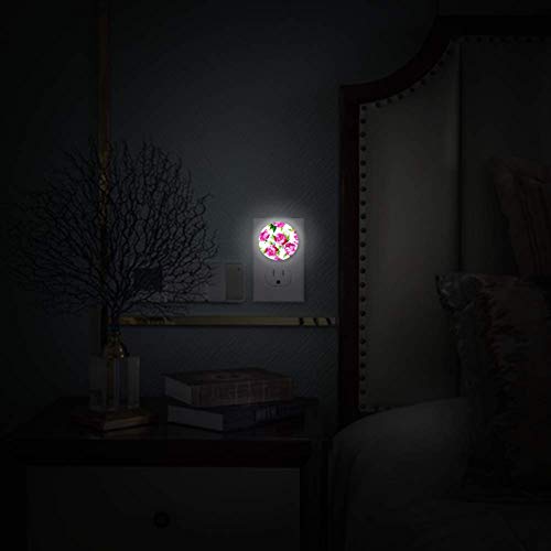 Luz noturna de LED com primavera rosa rosa floresta de luz de luz na parede com sensor do anoitecer para o amanhecer