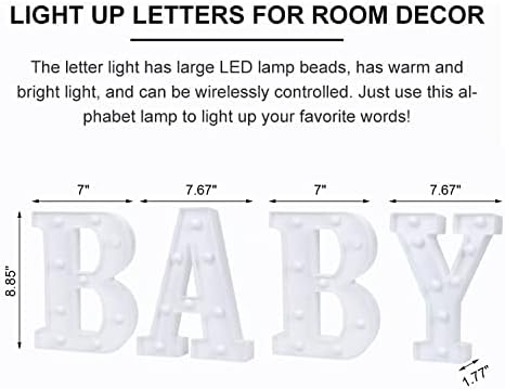 Zuovaov LED LEITE LETRA BEBÊ SIG, LED Logotipo de caixa de palavras do bebê, quarto de casa, quarto de viveiro,
