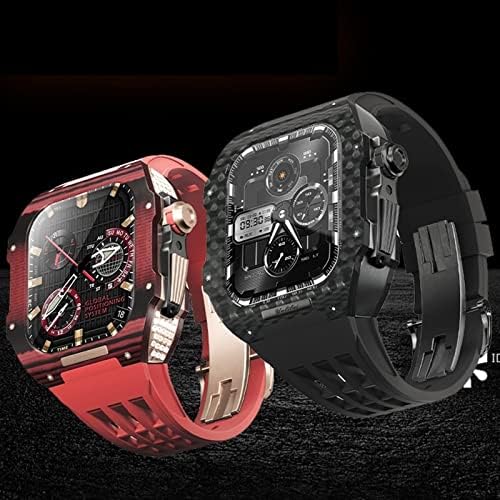 Ekins Fluororberber Watch Band Band e Kit de Mod de Caso de Fibra de Carbono ， para Apple Watch Relógio 8/7/6/5/4