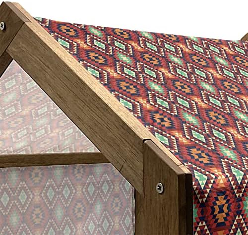 Casa de animais de estimação de madeira tribal lunarable, ornamento colorido de mosaico folclórico