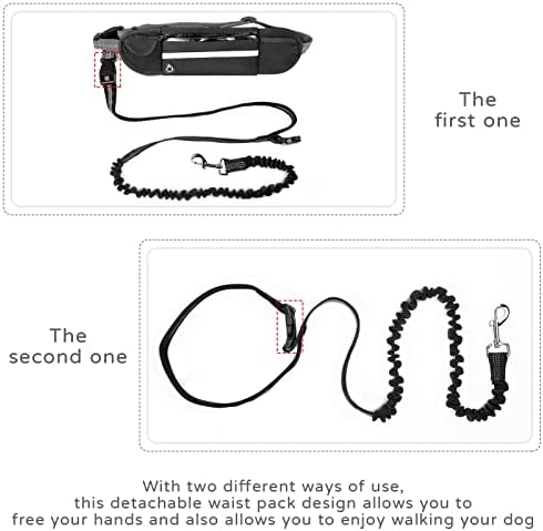 XLSFPY Hands Free Dog Leash com alças acolchoadas duplas e bolsa de zíper, cintura ajustável para cães