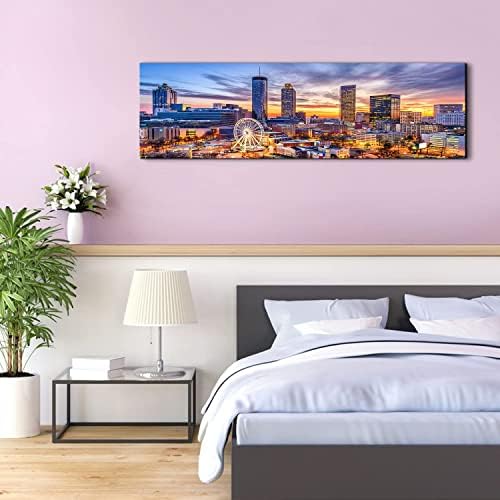 Arte de parede do horizonte de Atlanta para a sala de estar Cor Cityscape Sunset Picture Painting