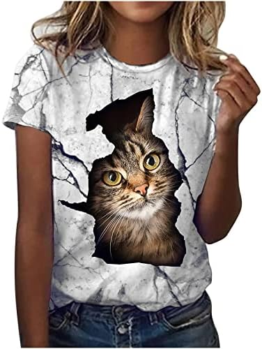 Tops for Women Crewneck T camisetas adoráveis ​​camisetas gráficas de impressão de gato