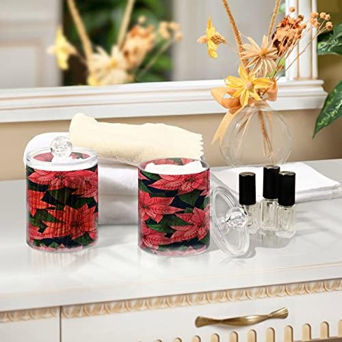 Alaza 4 Pack Qtip Dispenser Dispenser Christmas Poinsettia Flower Banheiro Organizador de banheiro