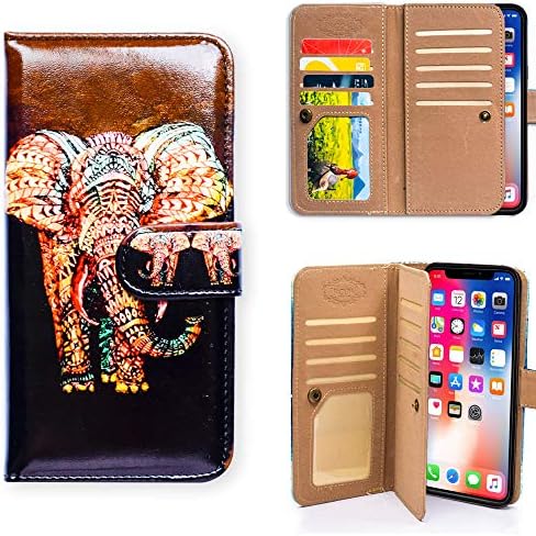 Caixa do BCOV iPhone XR, elegante capa de couro da carteira de elefante elefante tribal com 7 slots