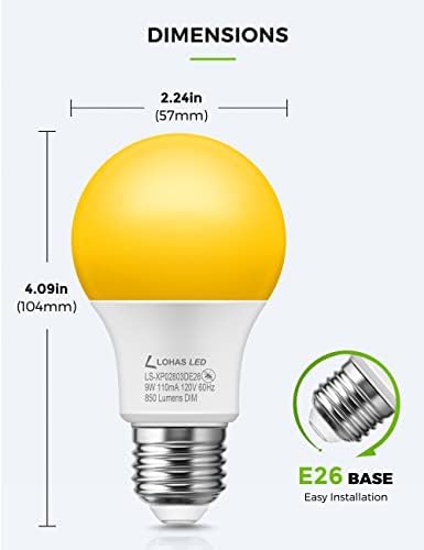 Lâmpada de inseto LED LED LED 60watt equivalente, lâmpadas amarelas de 9w Bulbos ao ar livre,