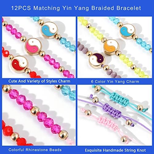 Lifesty 12pcs Combinando Yin Yang Pulseira de cordão ajustável Jóias coloridas de melhor amizade de pulseiras