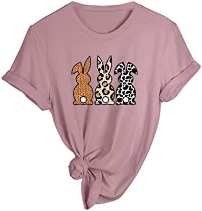 Camisas de Páscoa para mulheres Casual Casual Coelho Rabbit Graphic Summer Bush Tees Crew pescoço Camisas