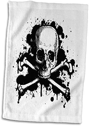 3drose Black and White Grunge Skull e Crossbones com gotas e splats - toalhas