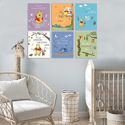 W.O.W.A - WINNIE A decoração de Pooh para Nursery: Arte de parede de 6 peças Conjunto de impressão para um berçário