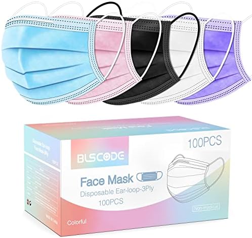BLSCODE máscaras de proteção de face descartáveis, máscaras de capa facial de 3 camadas com loops de ouvido elásticos