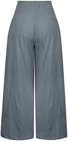 Calça de perna larga de cintura alta feminina calça casual palazz smocked calças de lounge com bolsos confortáveis