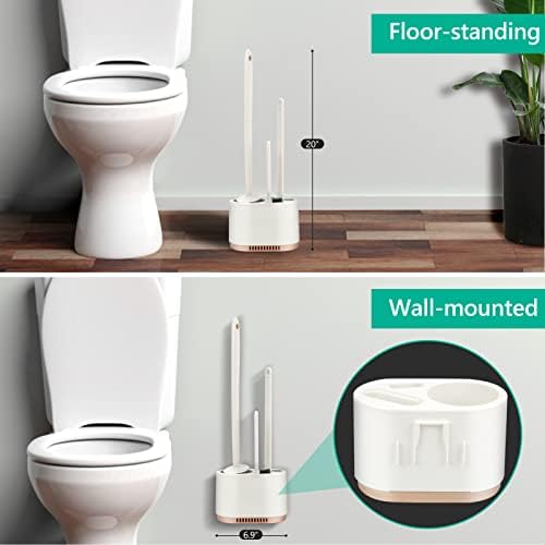 Escova de vaso sanitária e suporte de suporte 4 para banheiro, escova de vaso sanitário flexível de cabeça