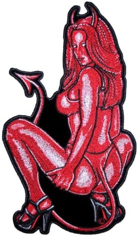 Couro Supremo Sexy Red Devil Bikini Garota Lady Rider Bordado Biker Patch-Red-Medium
