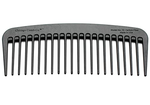 Fibra de carbono Modelo 10 de Chicago Comb, pente compacto de dente largo, fabricado nos EUA, anti-estático, 5