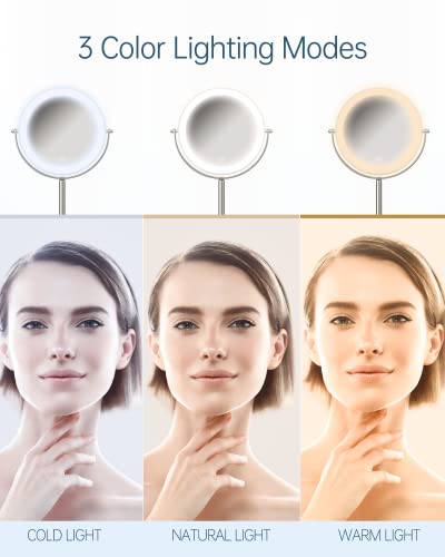Espelho de maquiagem da maquiagem benbilry com 3 luzes LED de cores, ampliação recarregável de dupla