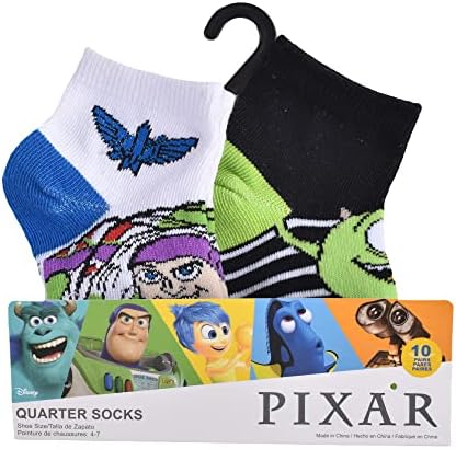 Disney Pixar Baby Boys 10-Pack Quarter Socks, White, 2-4t Us