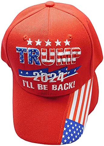Ventos trunfos Trump 2024 Eu estarei de volta! Bandeira dos EUA em Bill Red 100 % acrílico Ajuste o boné de beisebol