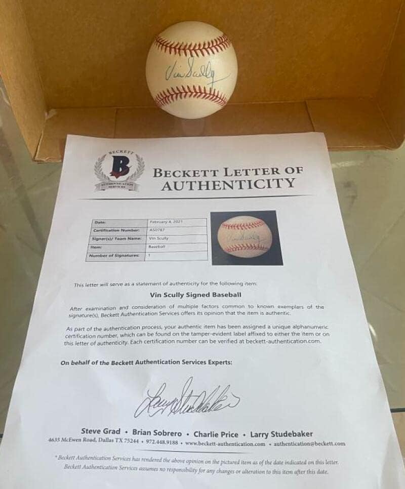 Vin Scully Dodgers Hofer Autografado Autografado Vintage N.L. Baseballbeckett loa