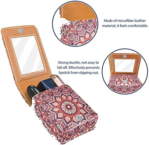 Porta de batom de batom de batom de flor da flor estética Mandala com espelho, bolsa de brilho labial