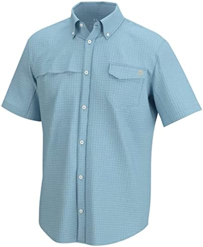 Huk Men's Tide Point Pattern Slave Short Camisa, botão de pesca para baixo