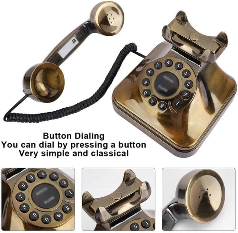 N/A Antique Bronze Telephone Dial vintage Fixo do telefone Pager Pager Home Office Vintage Retro Telefone