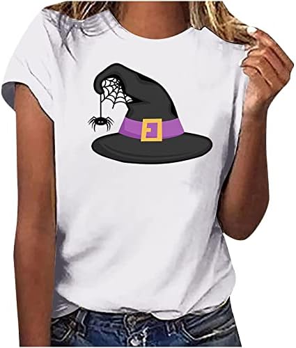 Camiseta gráfica engraçada camiseta para mulheres manga curta halloween túnica túnica de bruxa hat hat hat fot