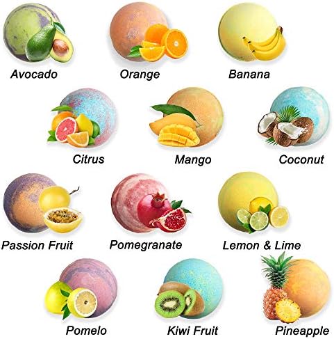 Fizzias de banho de frutas tropicais - 12 grandes camaras de banho com óleos essenciais naturais em aromas frutados