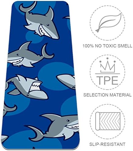 Siebzeh Cartoon Shark Padrão de fundo azul premium premium de ioga espessura MAT ECO AMICIONAL