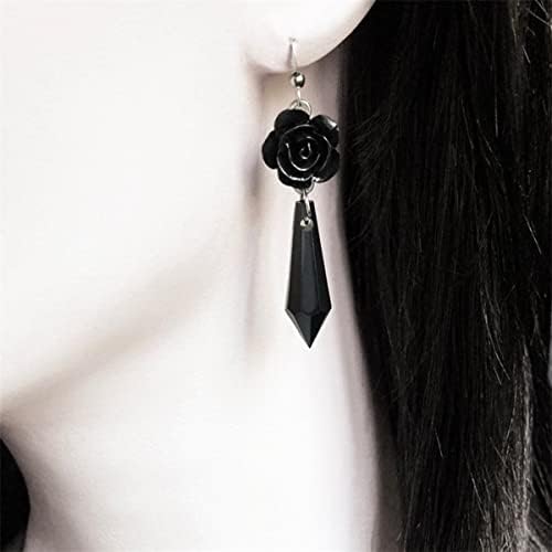 Flores de rosas escuras góticas Brincos de gota de cristal preto vermelho preto flechas gemas Brincos de pentagrama