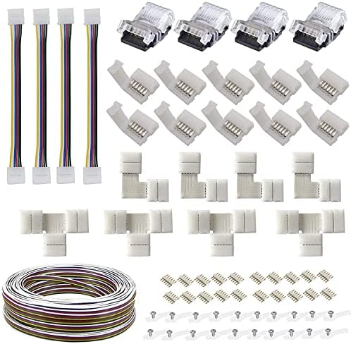 Kit de conectores de tira de led de enqimaoyi para 5050 12mm 6pin RGBWW Tripta LED, inclui cabo
