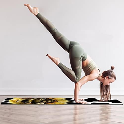 Girassol de Bumblebee em gravuras de vaca Yoga MAT Treino masculino Mat Yoga Mat sem deslizamento Mates de exercícios de piso grosso Grip Pilates Gyms ioga tapetes para mulheres 72 ”x 24”