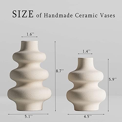 Vasos de cerâmica Steviieden Conjunto 2, vasos modernos de flores secas, vasos redondos brancos, decoração