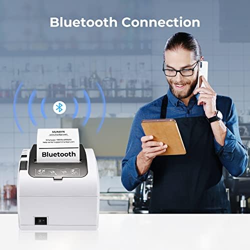 Munbyn Bluetooth 5.0 Printina de recibo P047, impressora POS de 80 mm e gaveta de dinheiro branco, caixa registradora