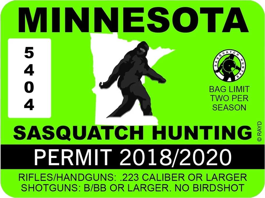 Minnesota Sasquatch Hunting Permission Adesivo Auto Adesivo Vinil Bigfoot 13IGFO0T Mn - C173- 6