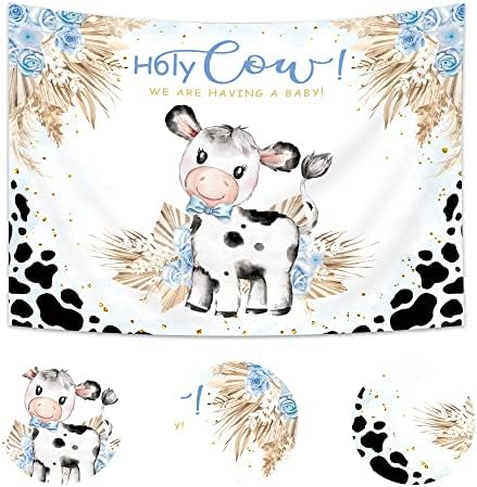 IMIRELL Holy Cow Baby Churche Cenário de 7wx5h Fazenda Fazenda Azul Cow Print Boys Cowboy Floral Pampos Kids Polyster