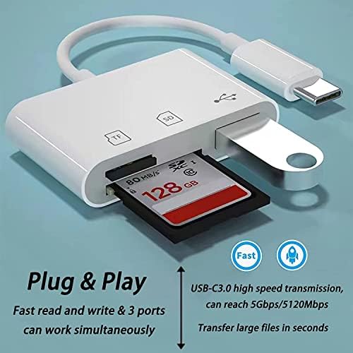 Leitor de cartão USB-C para SD, Esbeecables Tipo C Leitor de cartão TF Micro SD, 3 em 1 USB-C
