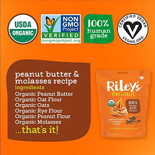 Riley's Organics - Manteiga de amendoim e melaço - 5 oz pequenos biscoitos - guloseimas de cães orgânicos