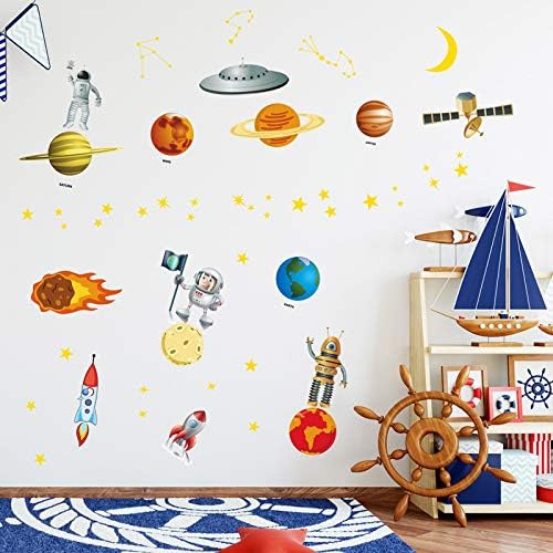 Espaço externo estrela decalques de parede planetas foguetes astronauta adesivos de parede infantil garotos