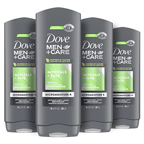 Dove Men + Care Body Wash Mineral + Sage 4 Conta para cuidados com a pele dos homens lava efetivamente as bactérias