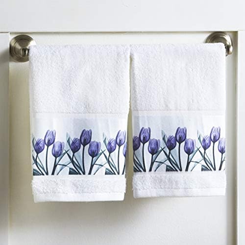 A Coleção à beira do lago toalhas de mão roxa de tulipa para banheiros - Decor de banheiro floral - Conjunto de