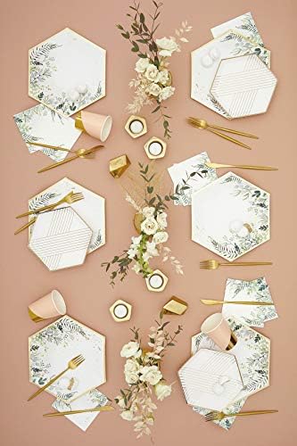 Harlow & Gray Secret Garden - Folha de ouro e botânicos em guardanapos brancos, coquetéis, 60 contagem, guardanapos