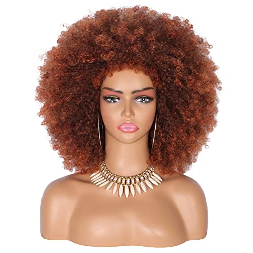 Kalyss 16 Long Afro Wigs femininas para mulheres negras 70 Afro mix cacheado mix marrom marrom