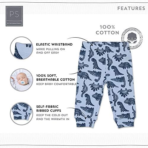 The Peanutshell 5 Pack Pants Set para meninos | Azul, cinza, dinossauro | Tamanhos recém -nascidos