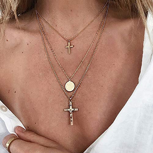 Doubnine Gold Cross Chain Crucifix Colar de multicamadas para mulheres todos os dias jóias religiosas