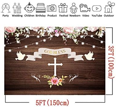 Placa de madeira rústica Glitter Deus abençoe a foto floral cenários de 5x3ft Primeira comunhão