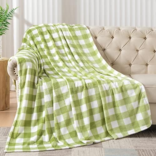 Bedelite Fleece Throw Plain para sofá -sofá -sofá, decoração xadrez de búfalo, verde e branco, cobertor xadrez,